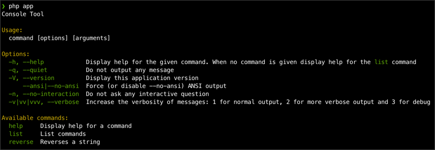 Application output showing the new command made available